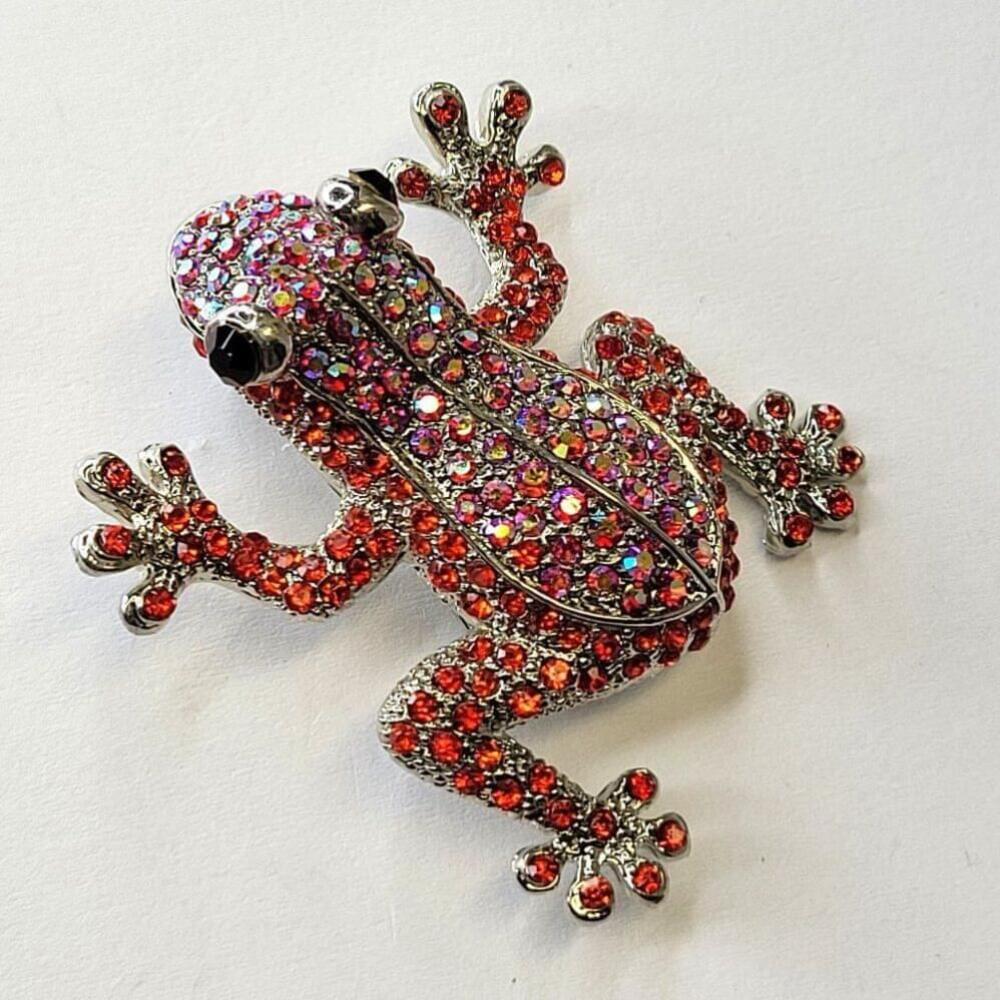 Red Rhinestone Frog Brooch